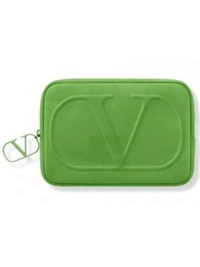 Valentino Green Embossed V  makeup bag     no box new never used